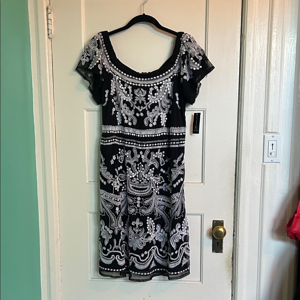 INC NWT Elegant Black and White Embroidered Dress